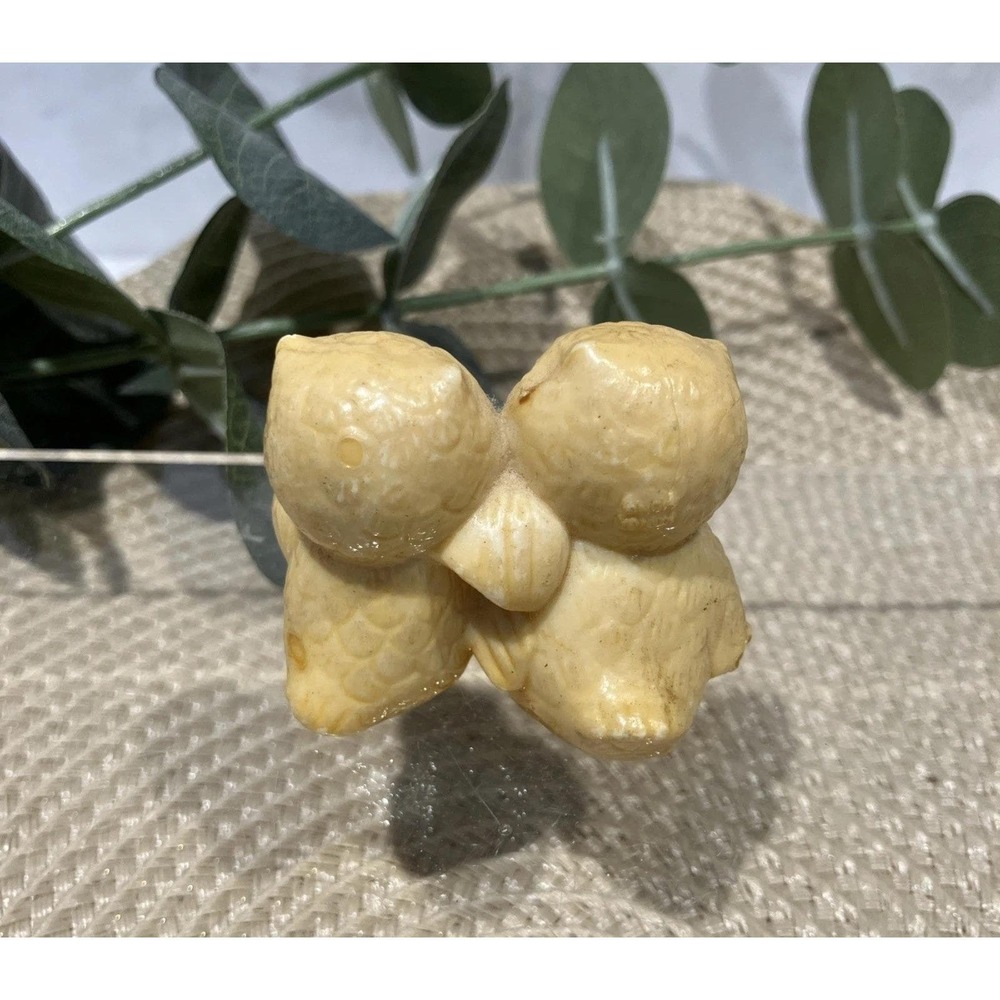 Vintage Side Eye Owl Couple Hong Kong Kitsch Hard Plastic Tan Mini Owl Figurine - Picture 5 of 16